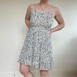 Olive Green and teal dainty floral on white mini dress with adjustable straps